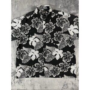 Gotcha Shirt Men's XL Black Floral Print Hawaiian Surf Button Up Beach